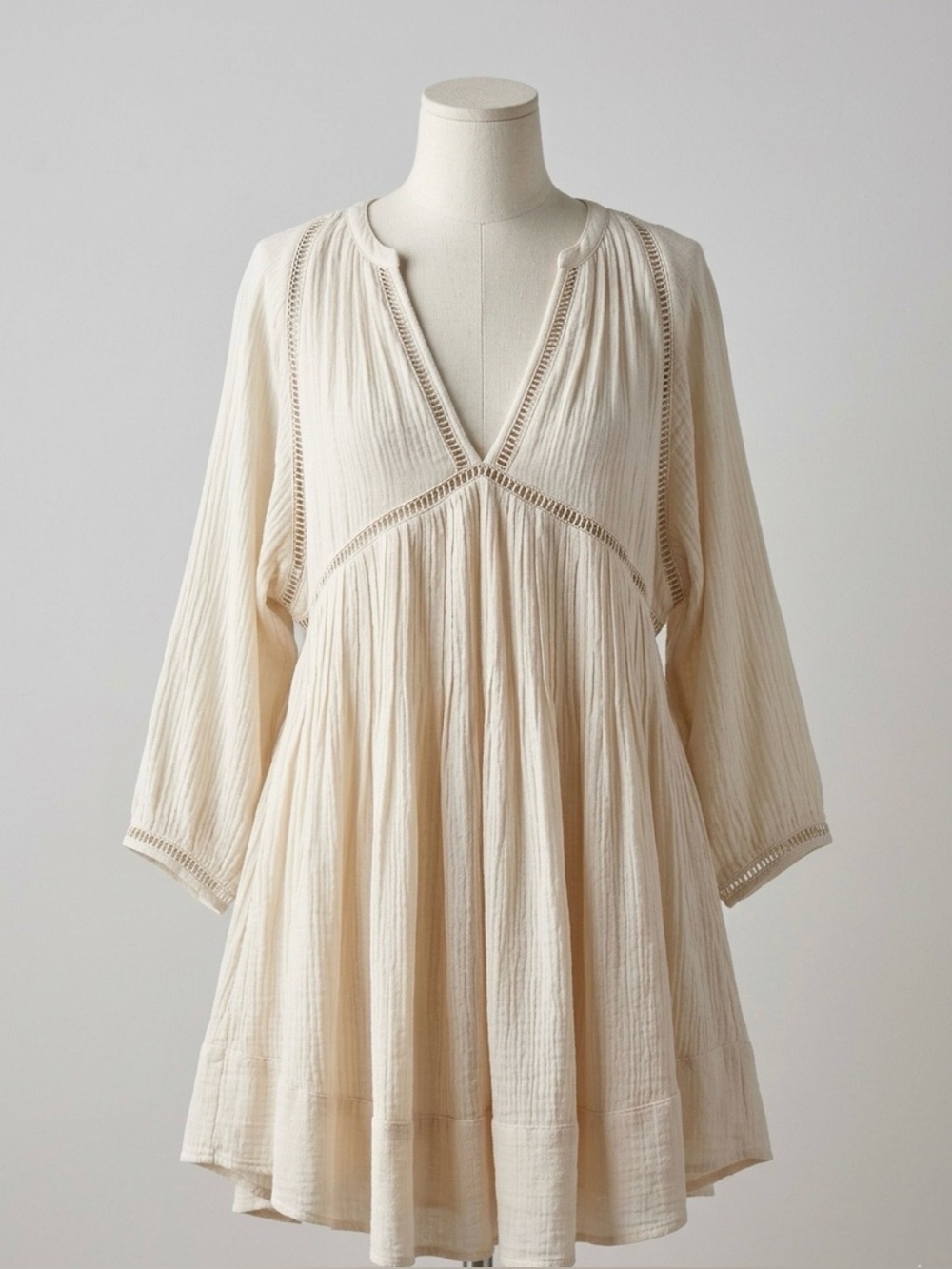 Free People Go Lightly V-Neck Gauze Mini Dress Ivory/Cream Color Size XS